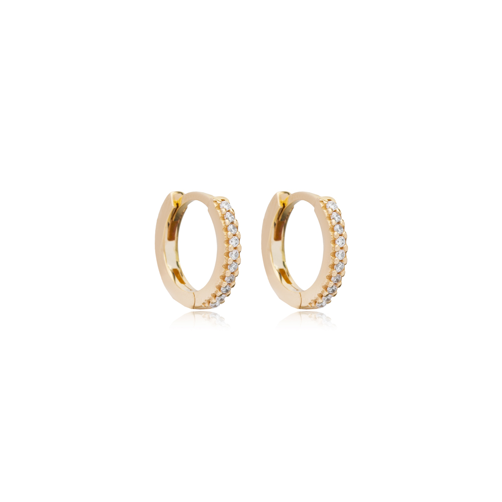 Shiny Zircon Stone Hoop Earrings 14k Gold Jewelry