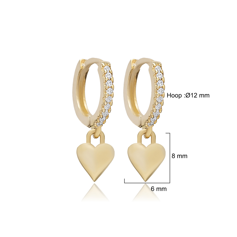 Heart Charm CZ Stone Wholesale Dangle Earrings 14k Gold Jewelry