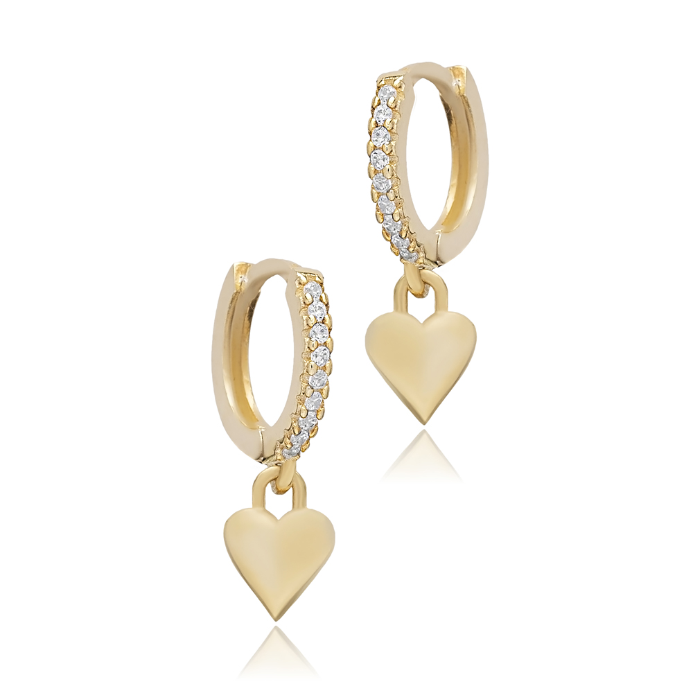 Heart Charm CZ Stone Wholesale Dangle Earrings 14k Gold Jewelry