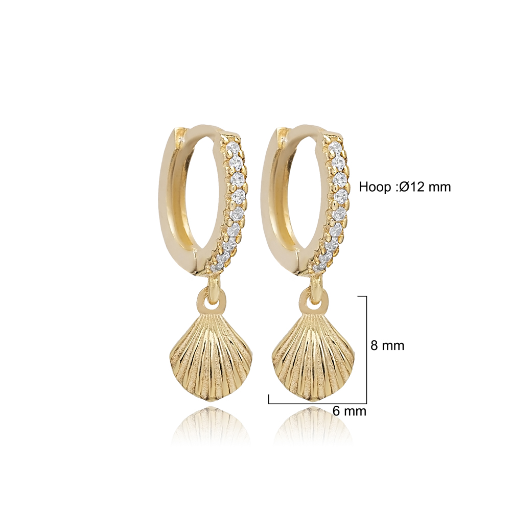 Shell Charm CZ Stone Wholesale Dangle Earrings 14k Gold Jewelry