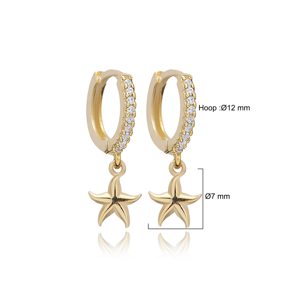 Starfish Charm CZ Stone Wholesale Dangle Earrings 14k Gold Jewelry