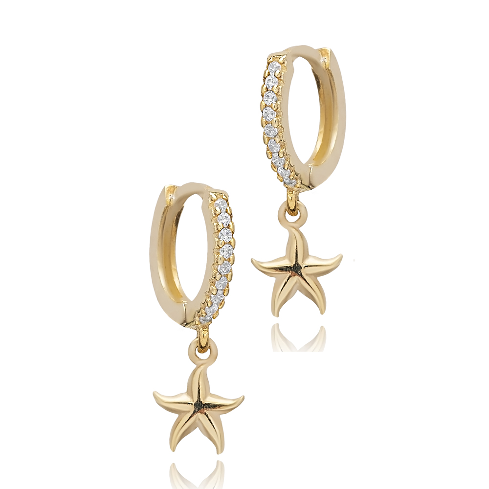 Starfish Charm CZ Stone Wholesale Dangle Earrings 14k Gold Jewelry