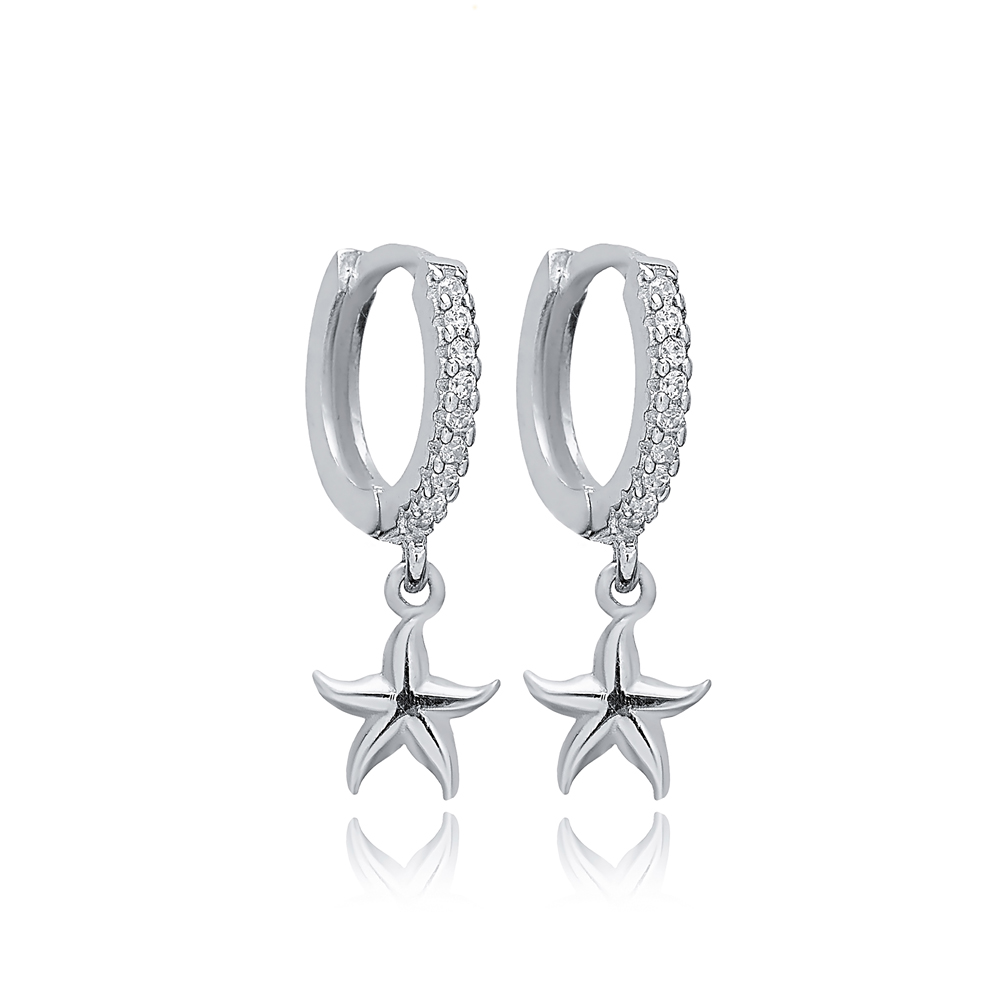 Starfish Charm CZ Stone Wholesale Dangle Earrings 14k Gold Jewelry