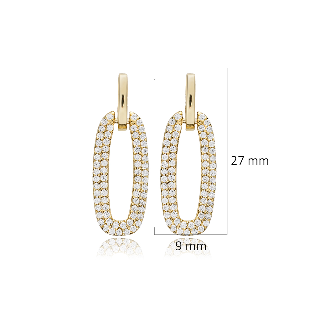 Rectangle Design CZ Stone Wholesale Dangle Earrings 14k Gold Jewelry