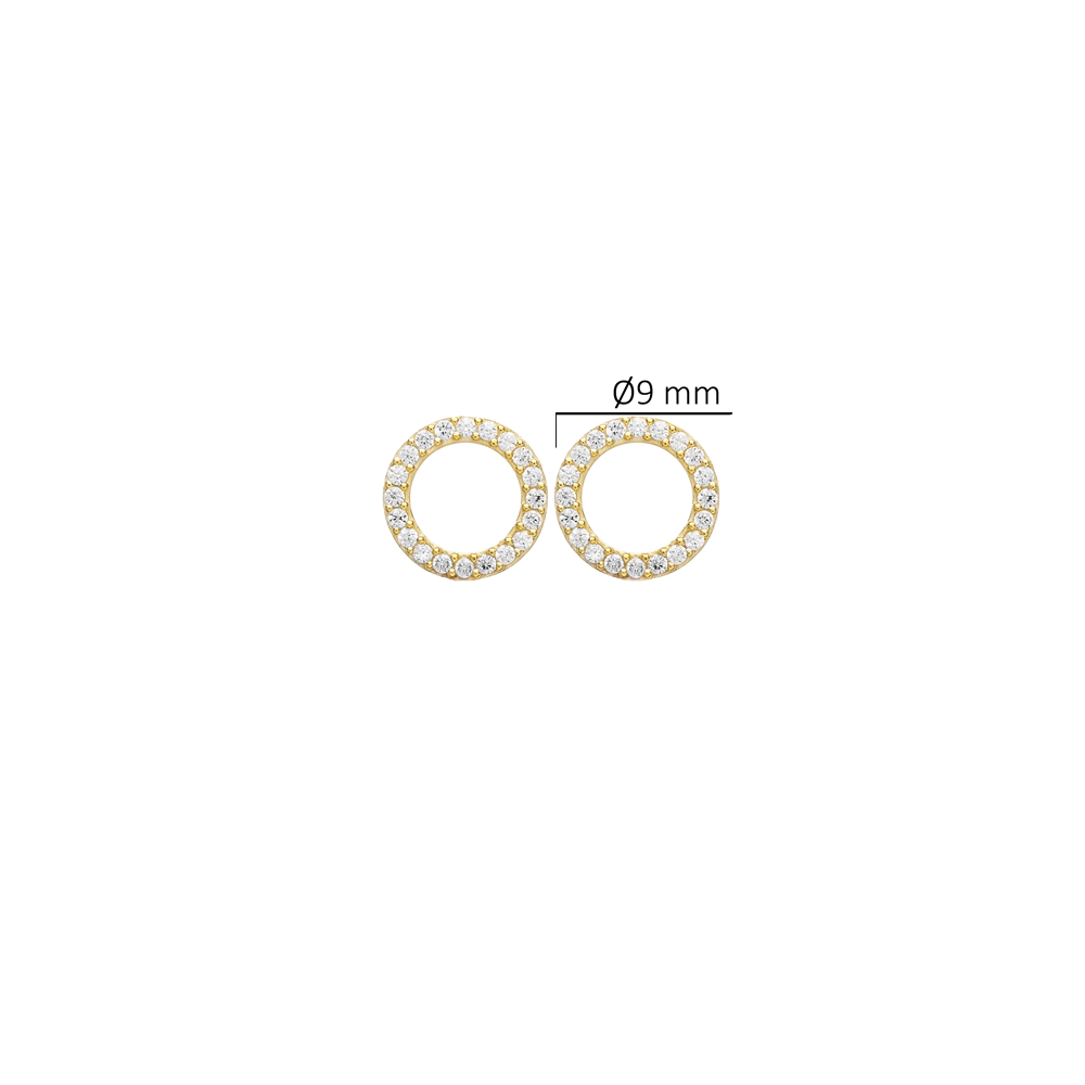  CZ Stone Hollow Round Design Hoop Earrings 14k Gold Jewelry