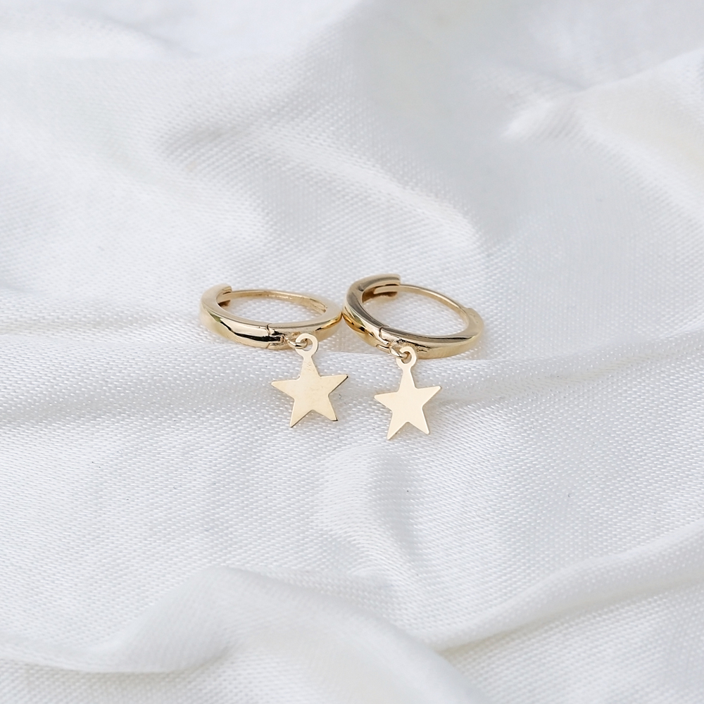 Star Charm Hoop Earring Wholesale Turkish 14k Gold Earrings