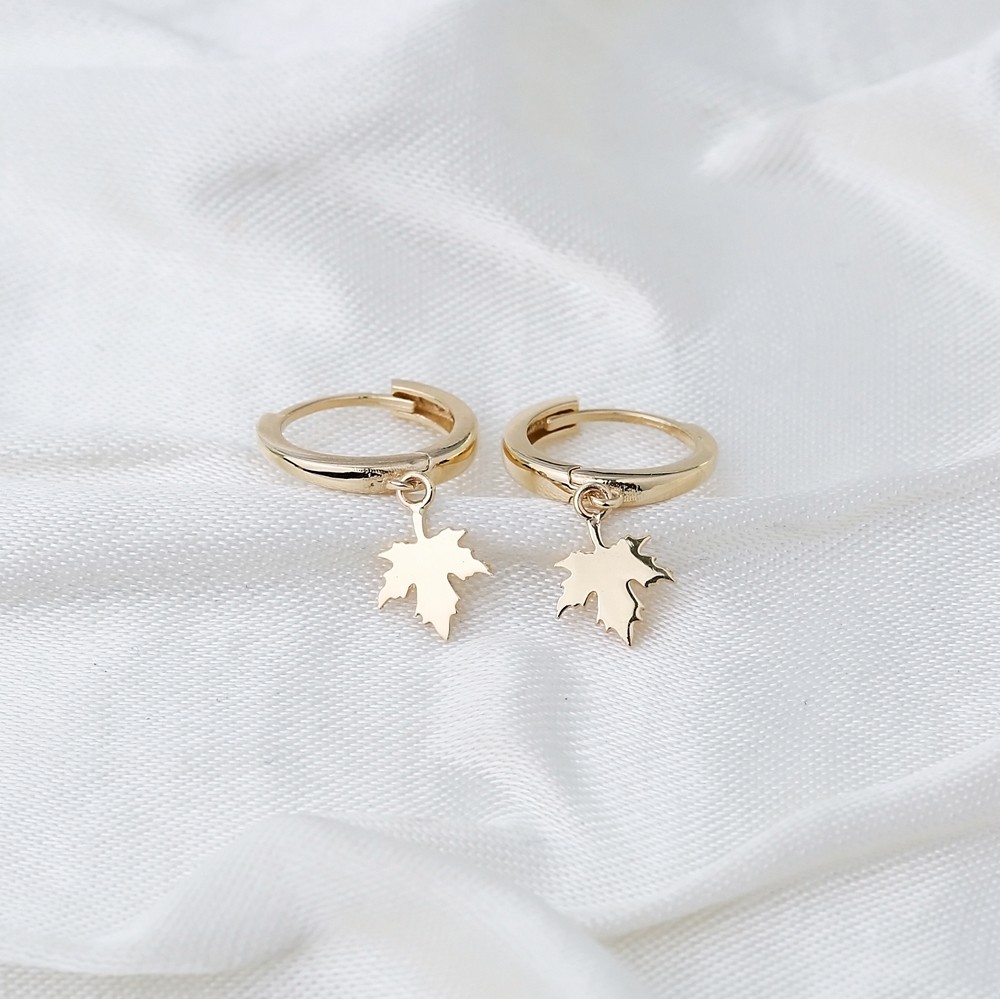 Maple Leaf Charm Hoop Earring Wholesale Turkish 14k Gold Earrings