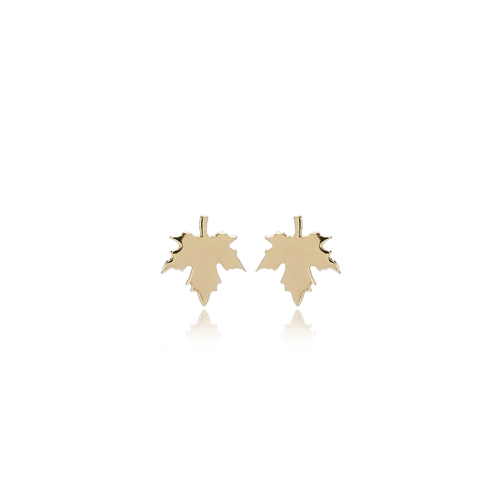 Maple Leaf Stud Earring Wholesale Turkish 14k Gold Earrings