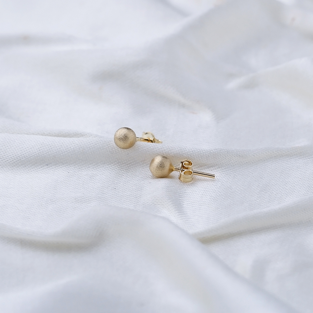 Matt Ball Stud Earring Wholesale Turkish 14k Gold Earrings