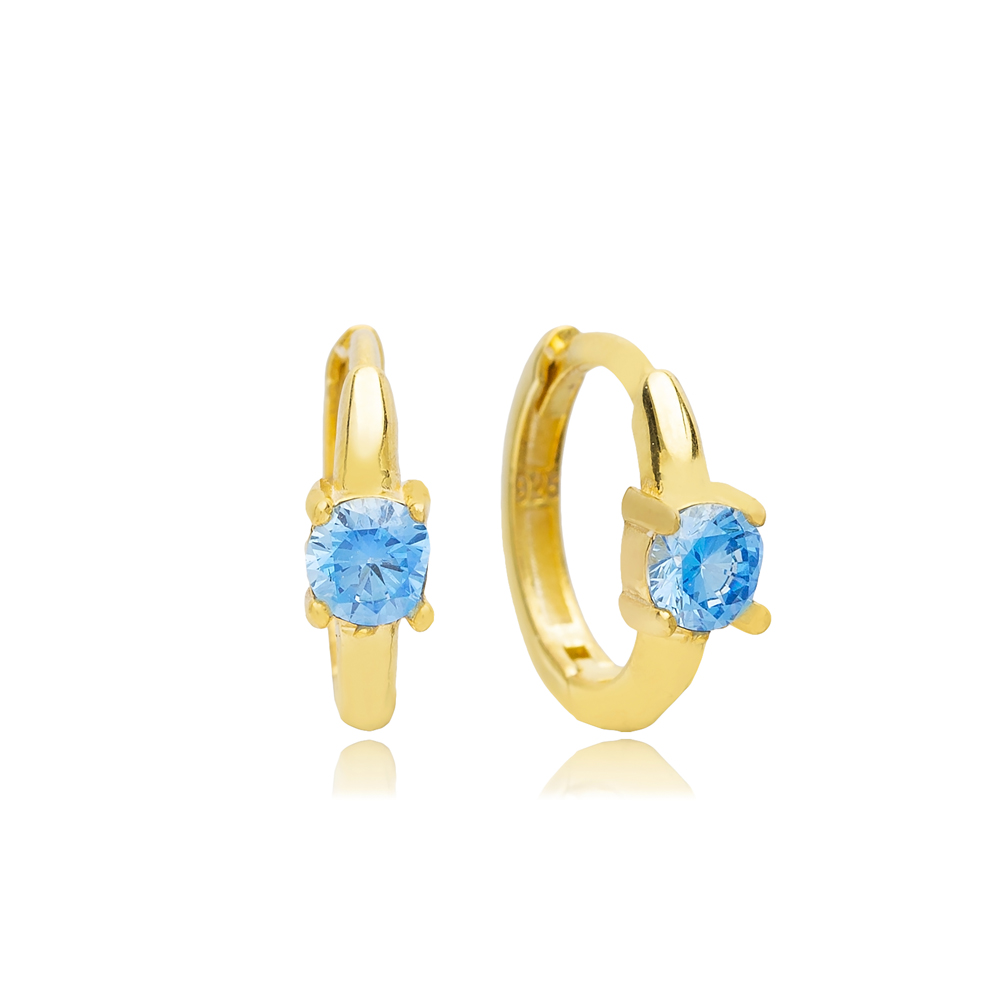 Aquamarine Stone Hoop Earrings 14k Gold Jewelry