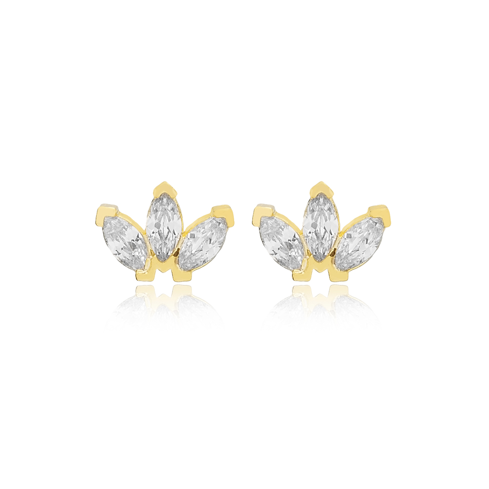 Marquise Cut Clear Zircon Stone Stud Earrings 14k Gold Jewelry