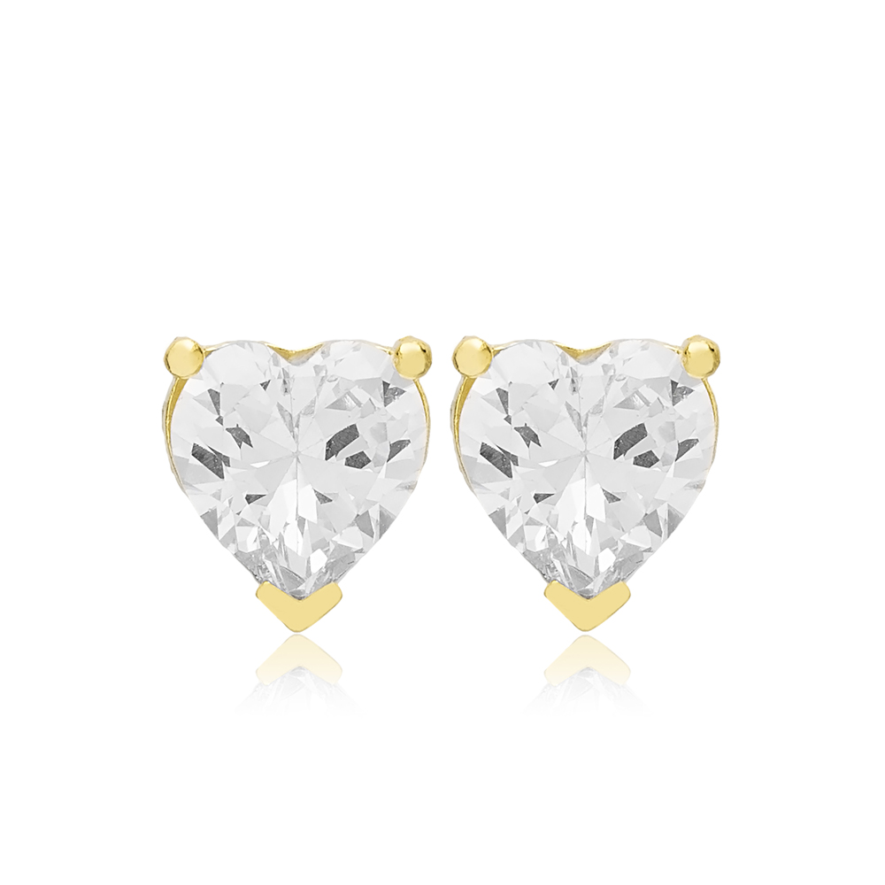 Heart Cut Zircon Stone Stud Earrings 14K Gold Jewelry