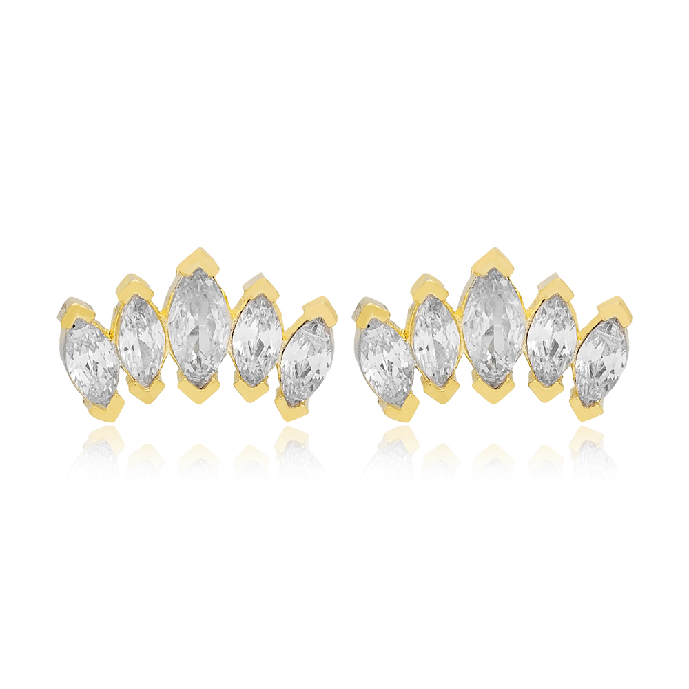 Marquise Cut Multi Zircon Stone Stud Earrings 14k Gold Jewelry