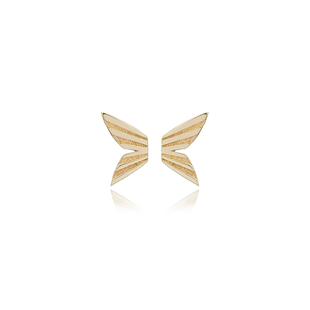 Plain Wings Design Stud Earrings 14k Gold Jewelry	