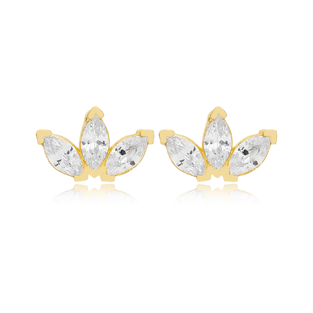 Marquise Cut Clear Zircon Stone 14k Gold Jewelry Stud Earrings