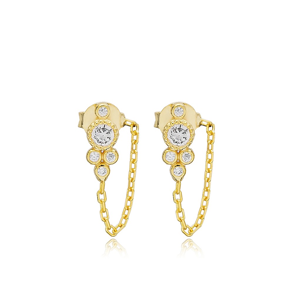 10K CZ Stone Round Stud Earrings Gold Jewelry