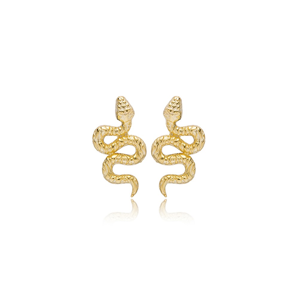 10K Snake Design Plain Stud Earrings Gold Jewelry