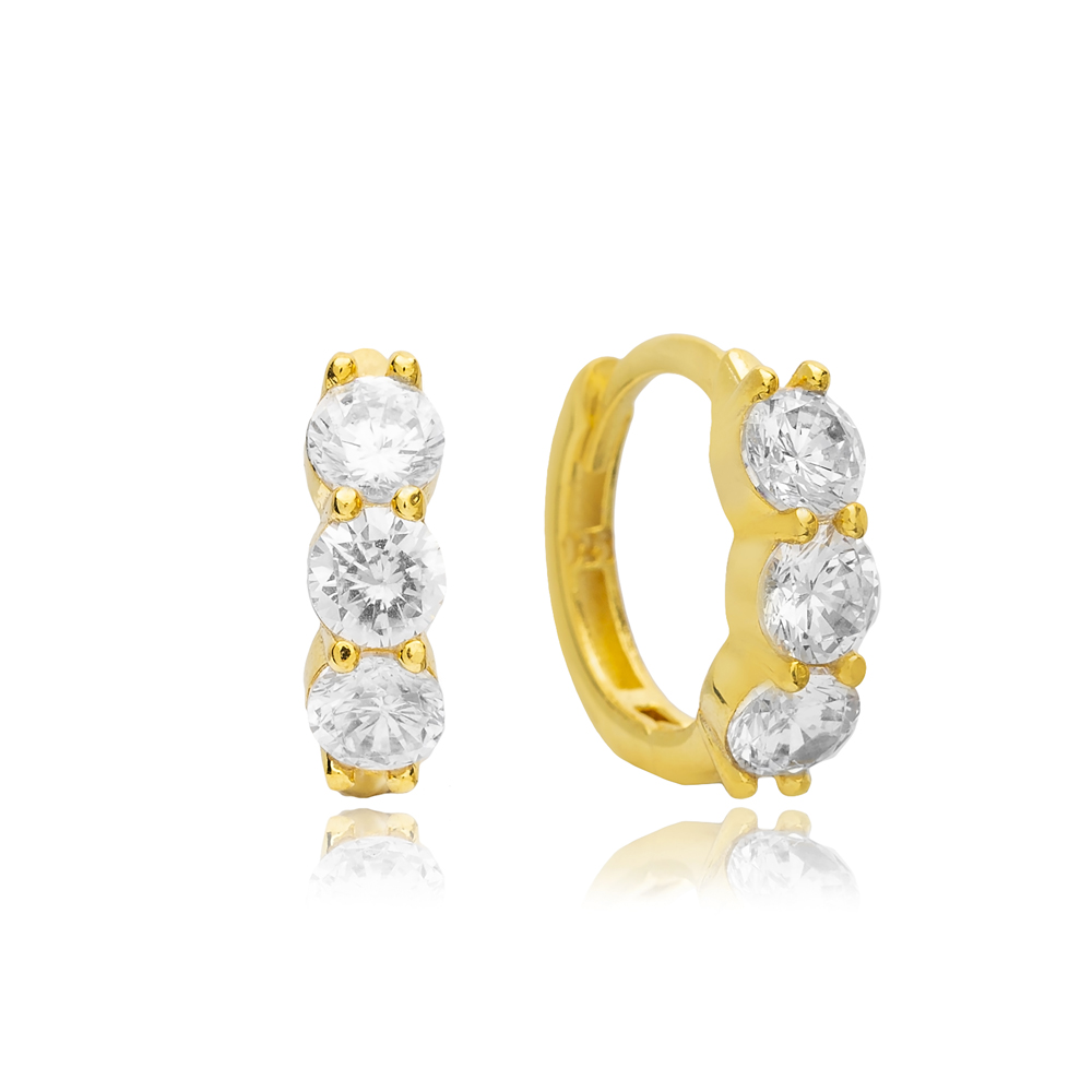  CZ Stone Hoop Earrings 14k Gold Jewelry