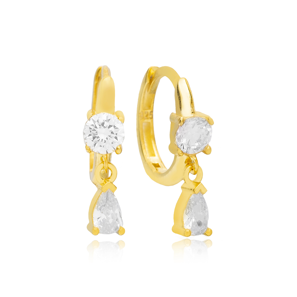  CZ Stone Pear Design Hoop Earrings 14k Gold Jewelry