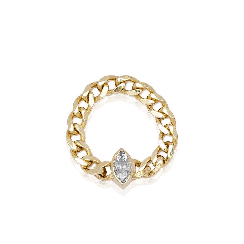 Marquise Zircon Stone Chain Design Ring 14k Gold Jewelry