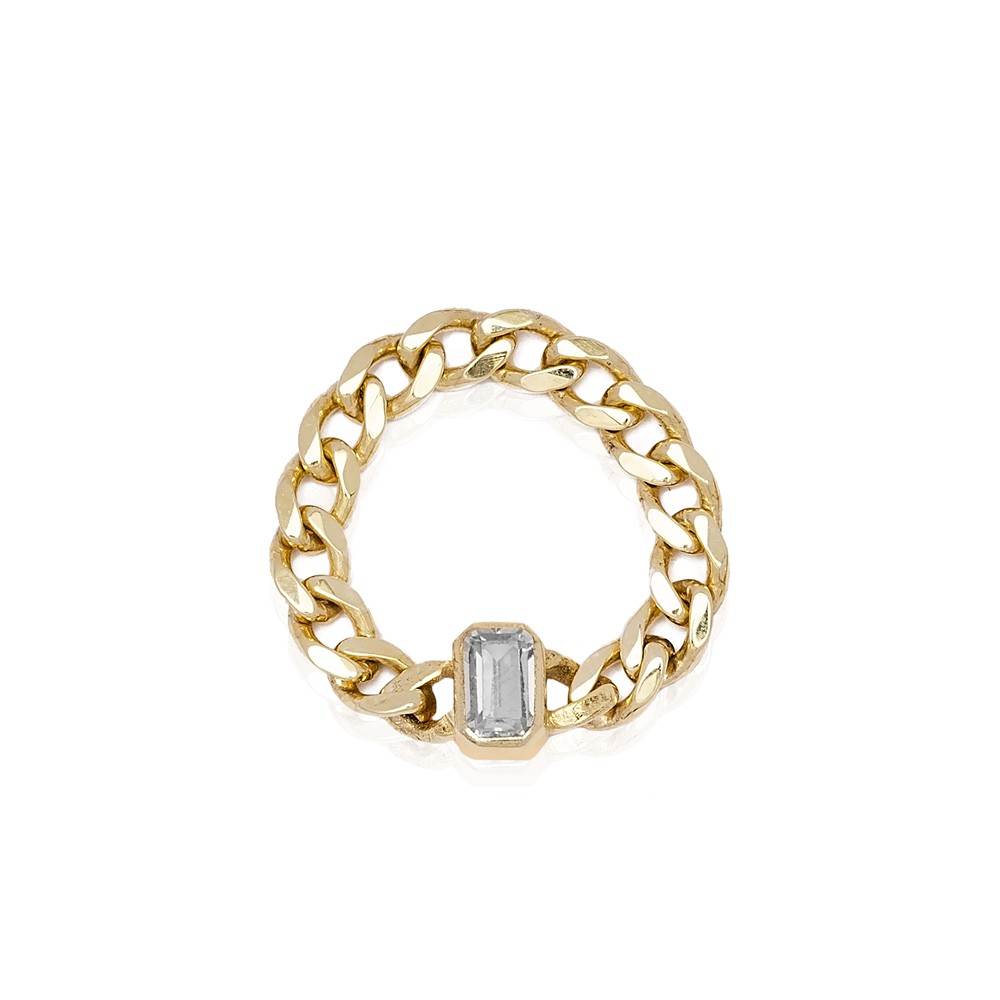 Baguette Zircon Stone Chain Design Ring 14k Gold Jewelry