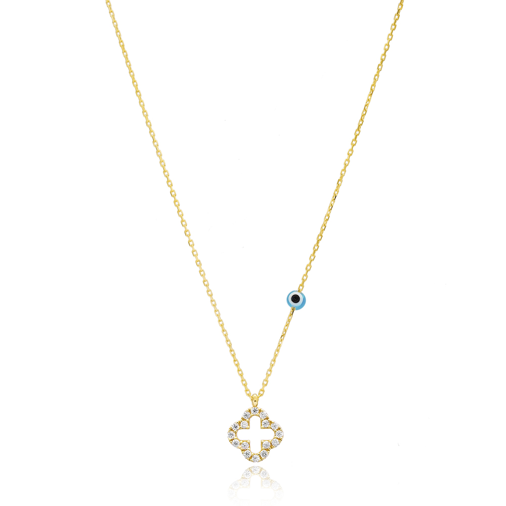 Turkish Wholesale 14K Gold Handcrafted Clover Design Pendant