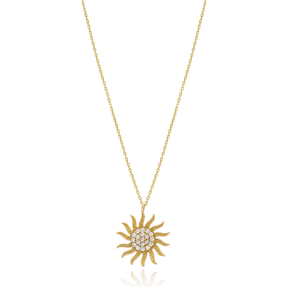 CZ Stone Sun Design Wholesale Handmade 14k Gold Pendant