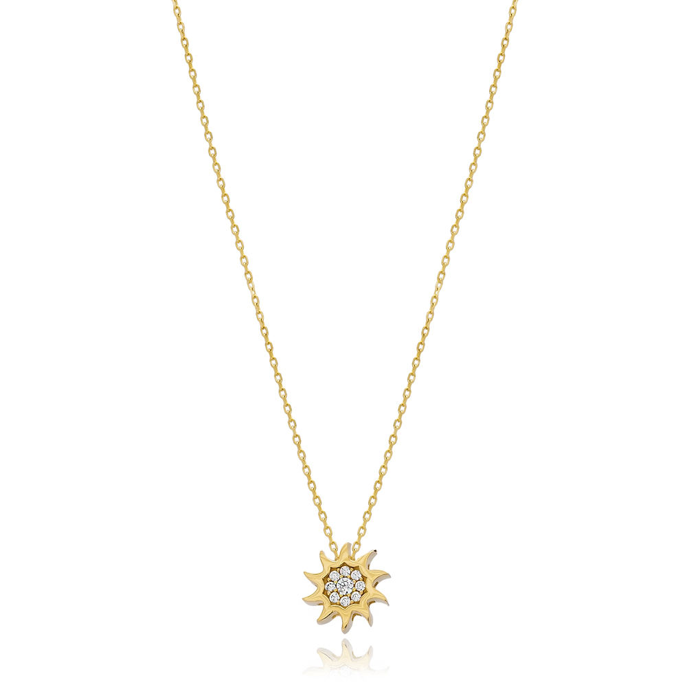 14k Gold Minimal Sun Necklace Wholesale Turkish Pendant