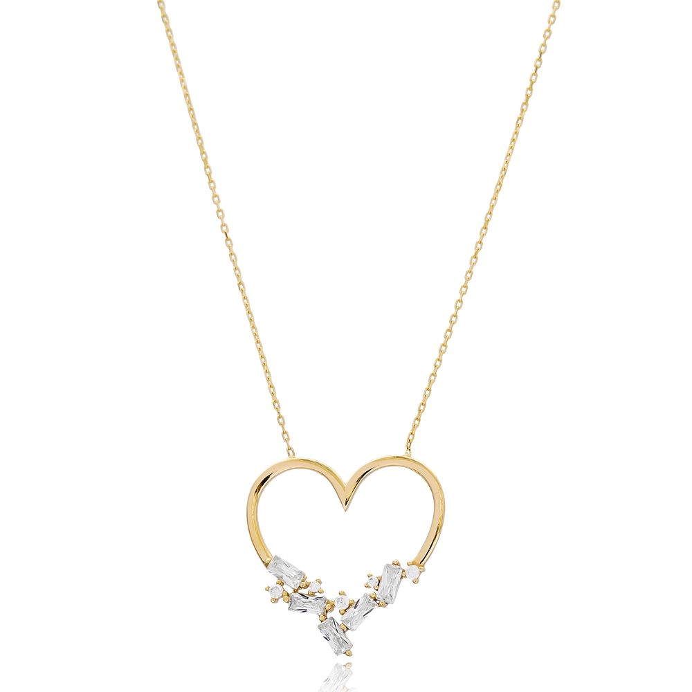 Heart Design Baguette Stone Wholesale 14k Gold Pendant