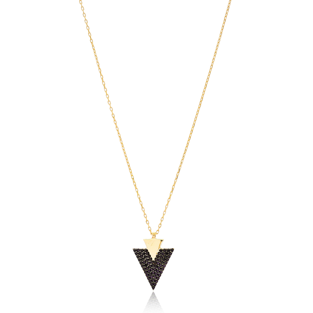 Inlaid Triangle Wholesale Turkish 14k Gold Pendant