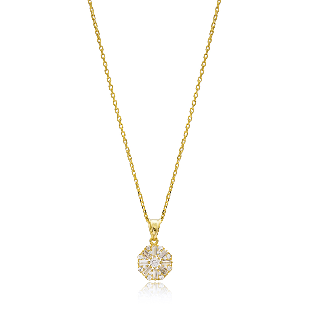 Dainty Baguette Stone Wholesale Turkish 14k Gold Necklace