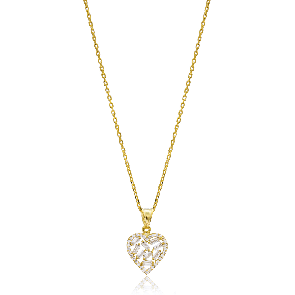 Baguette Heart Design Wholesale Turkish 14k Gold Necklace