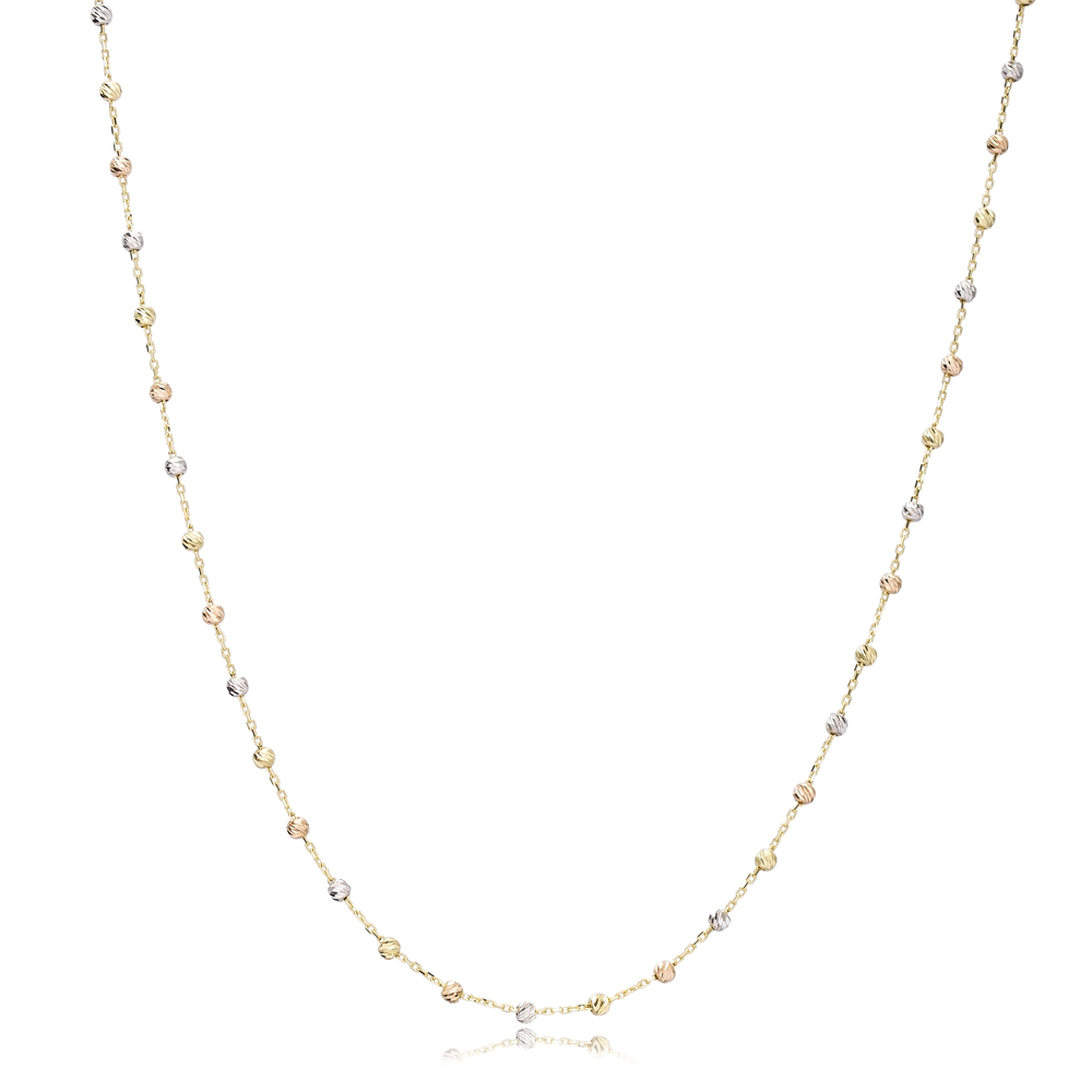 14K Rose, Yellow And White Gold Beaded Chain Jewelry