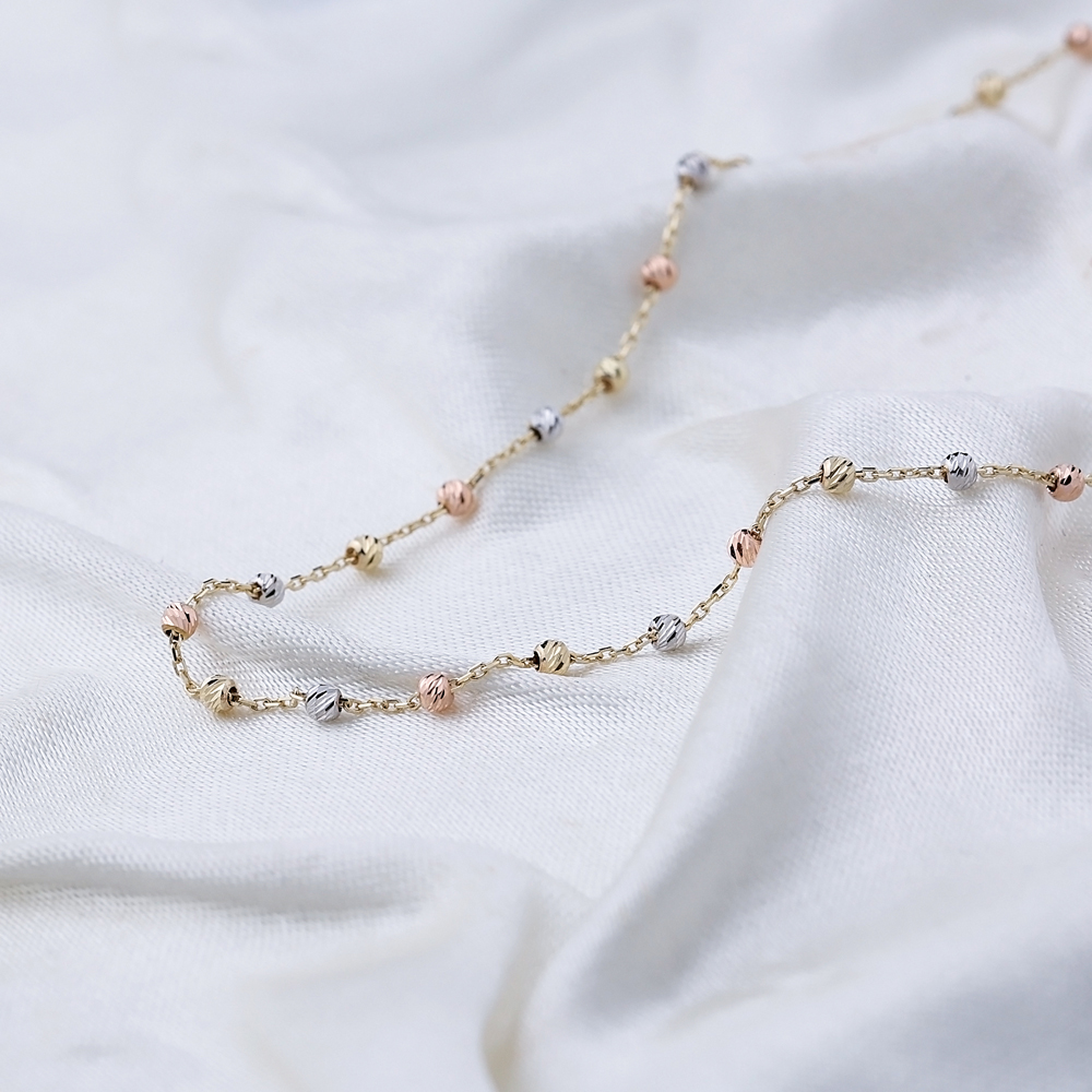 14K Rose, Yellow And White Gold Beaded Chain Jewelry