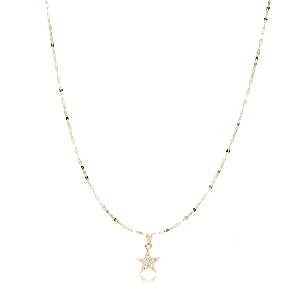 14K Gold Zircon Star Pendant Turkish Wholesale Gold Jewelry