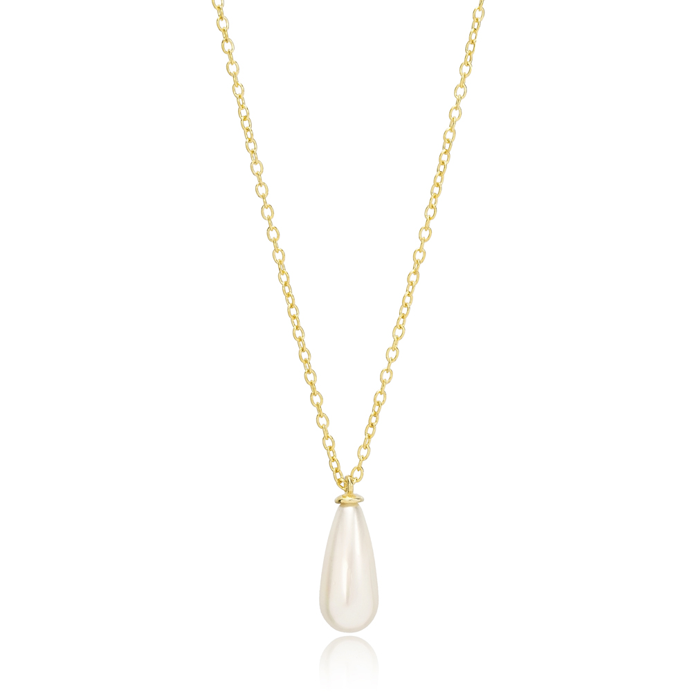 Drop Shape Pearl Charm 14K Pendant Turkish Handcrafted Gold Jewelry