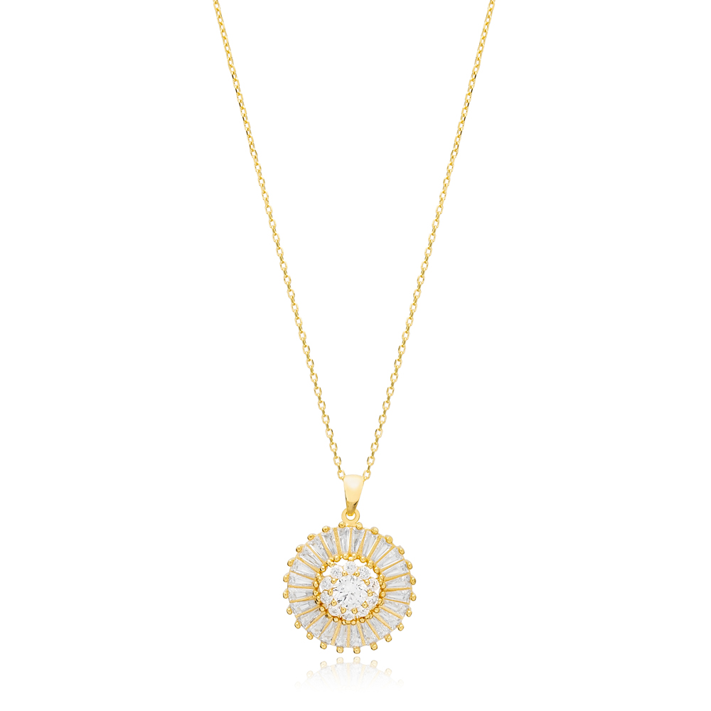 Dainty Shiny Zircon Stone Charm Necklace Turkish Handcrafted 14K Gold Jewelry