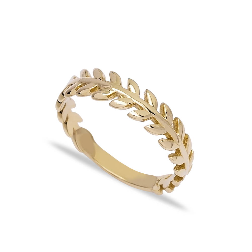  Solid 14k Gold Band Leaf Ring Wholesale Turkish Gold Jewelry