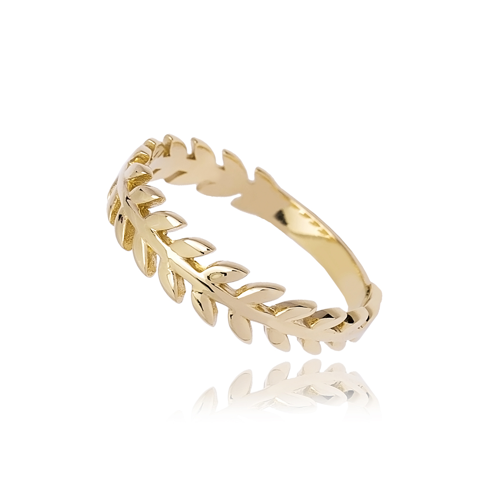  Solid 14k Gold Band Leaf Ring Wholesale Turkish Gold Jewelry