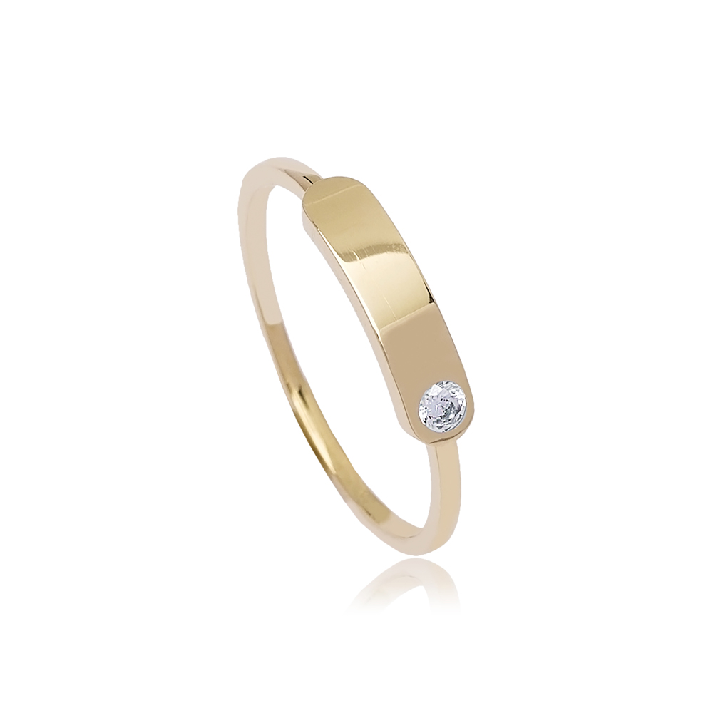 14k Solid Gold Band Zircon Stone Ring Turkish Jewelry