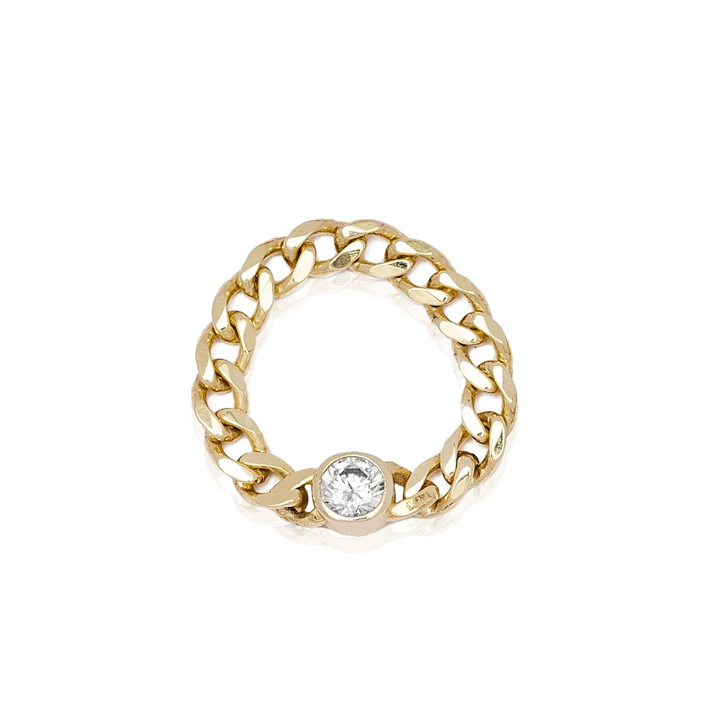 Round Zircon Stone Chain Design Ring 14k Gold Jewelry