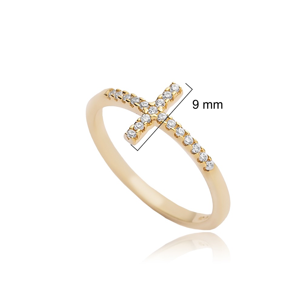 Cross Design CZ Wholesale Cluster Ring 14k Gold Jewelry