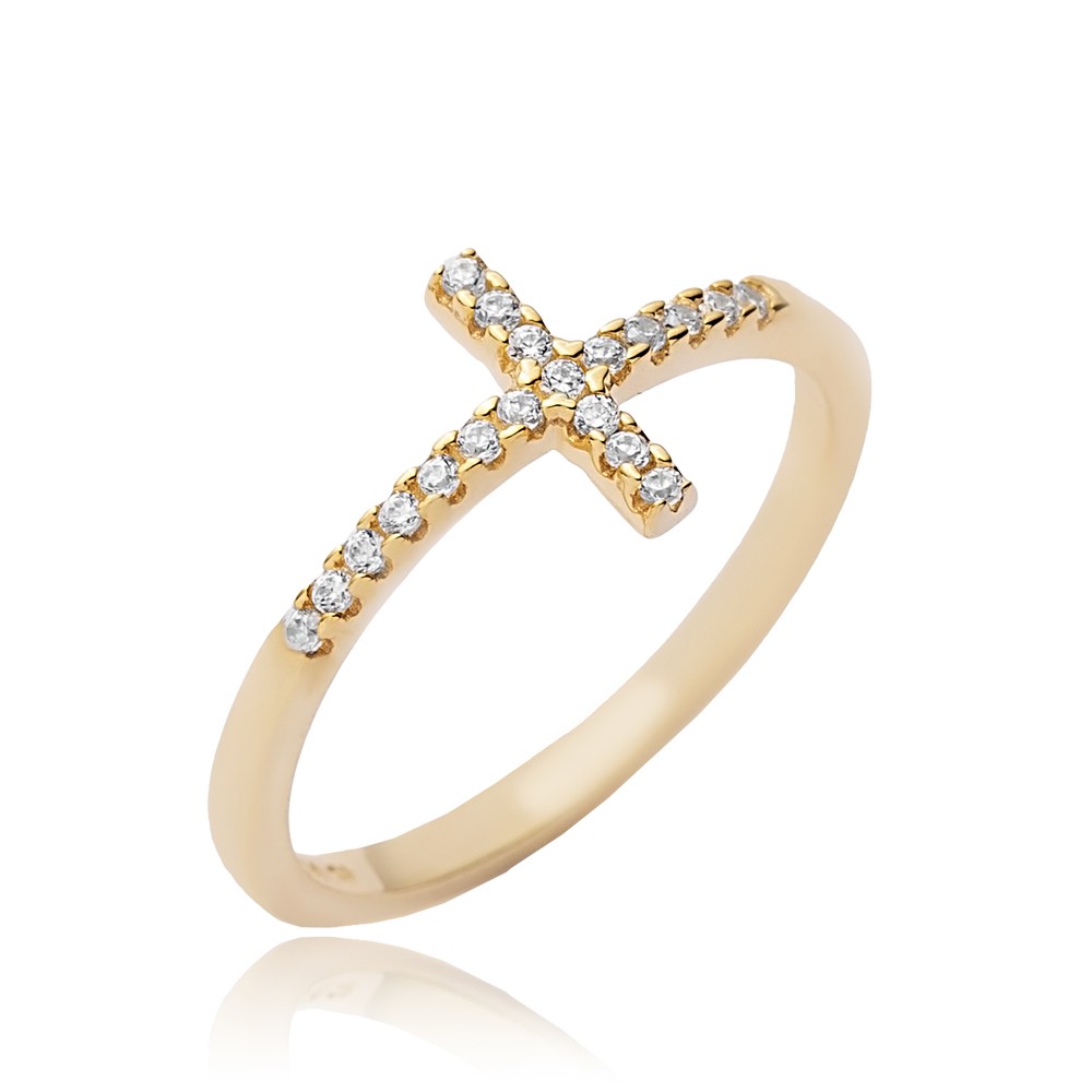 Cross Design CZ Wholesale Cluster Ring 14k Gold Jewelry