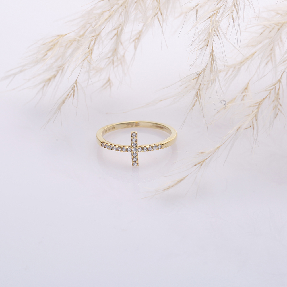 Cross Design CZ Wholesale Cluster Ring 14k Gold Jewelry