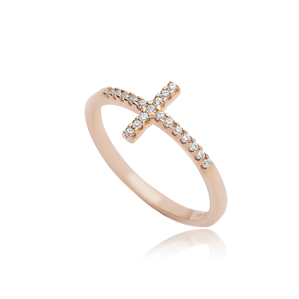 Cross Design CZ Wholesale Cluster Ring 14k Gold Jewelry