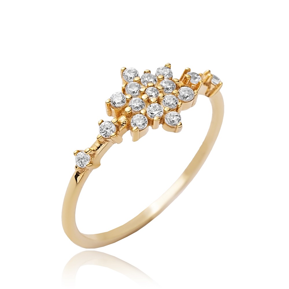 Flower Design CZ Wholesale Cluster Ring 14k Gold Jewelry