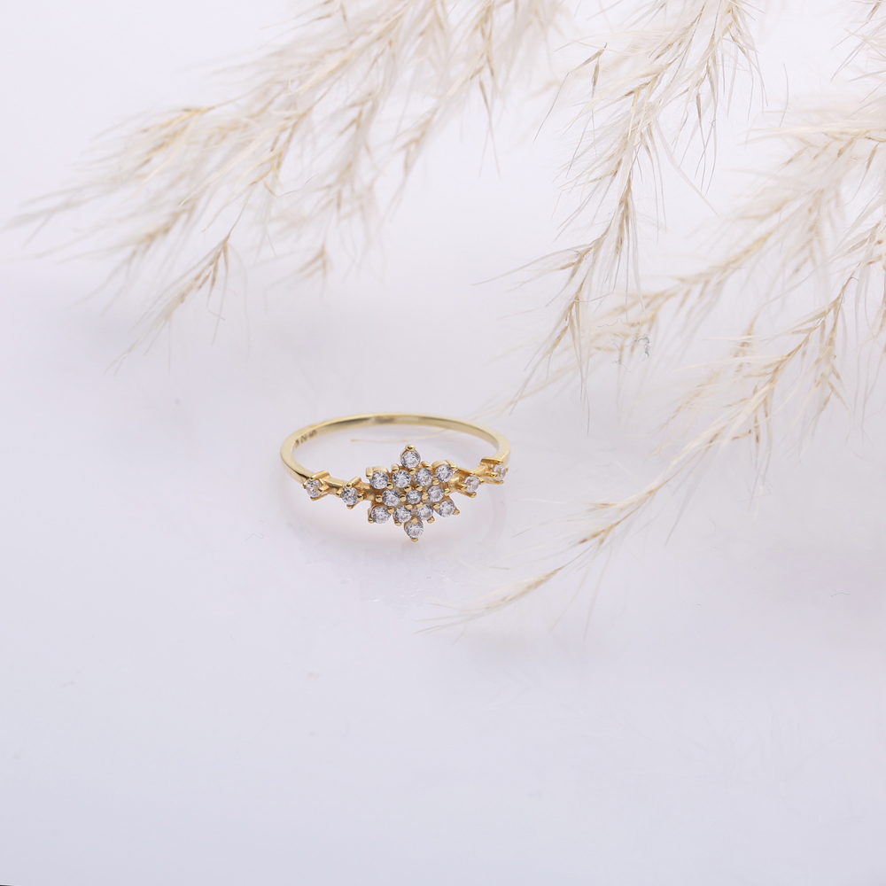 Flower Design CZ Wholesale Cluster Ring 14k Gold Jewelry