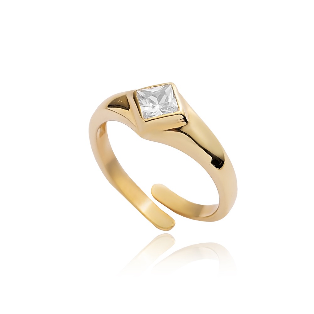 Square Design CZ Wholesale Adjustable Ring 14k Gold Jewelry