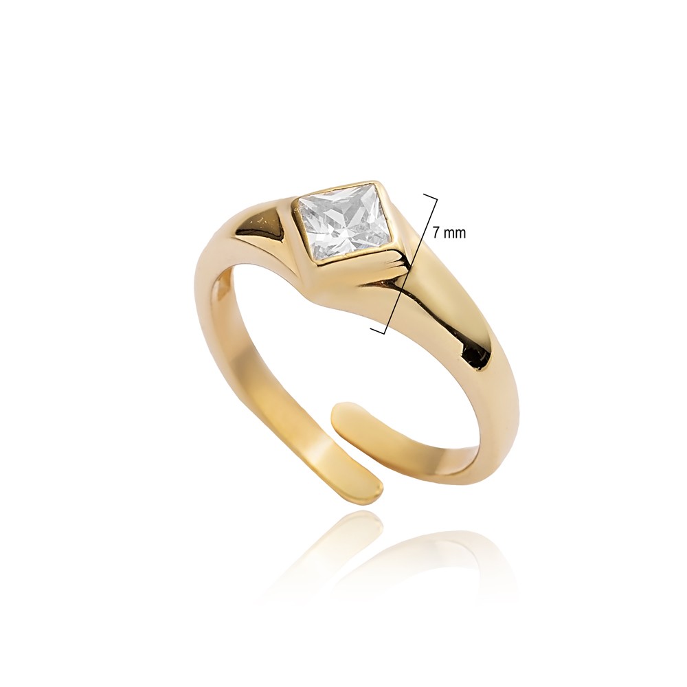 Square Design CZ Wholesale Adjustable Ring 14k Gold Jewelry