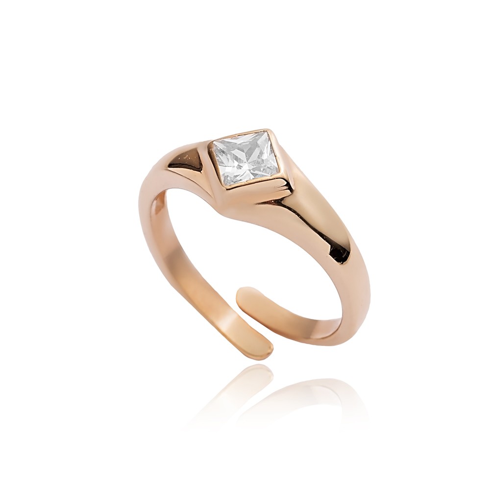 Square Design CZ Wholesale Adjustable Ring 14k Gold Jewelry